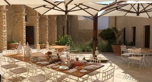 Breakfast table at Il Tempo Nuovo restaurante at Castello di Ugento Puglia cuisine